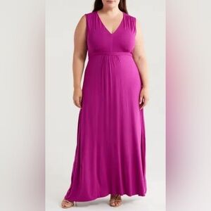 24seven Comfort Apparel Plus Size Sleeveless Empire Waist
Maxi Dress magenta‎ 2X